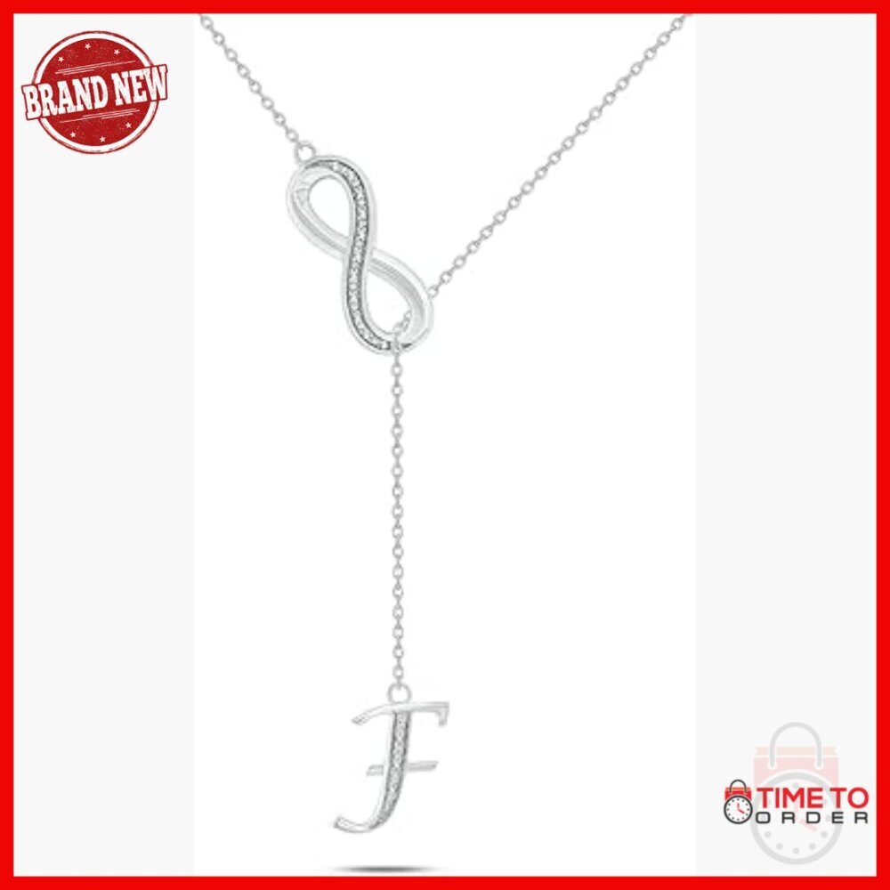 Sterling Silver Diamond Infinity Lariat Necklace with Initial Pendant